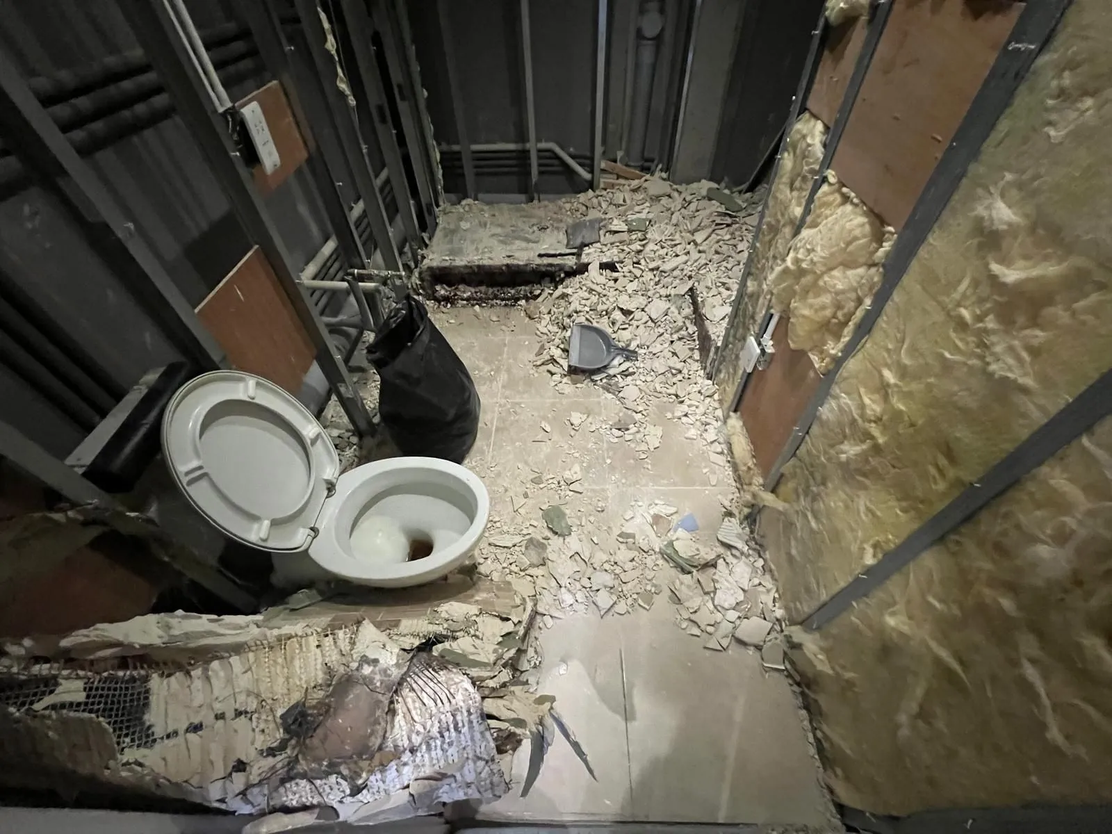 Bathroom stripped back to the studwork before the new fit-out